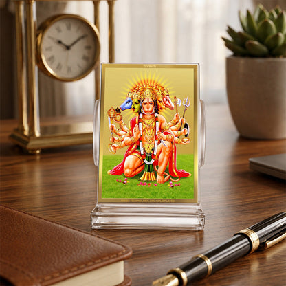 24K Gold-Plated Panchmukhi Hanuman Acrylic Car Dashboard Frame | 11x7 CM