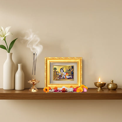 Diviniti 24K Gold Plated Laddu Gopal |Divine Table Top Frame for Home Mandir & Office Decor | Luxury Spiritual Gift