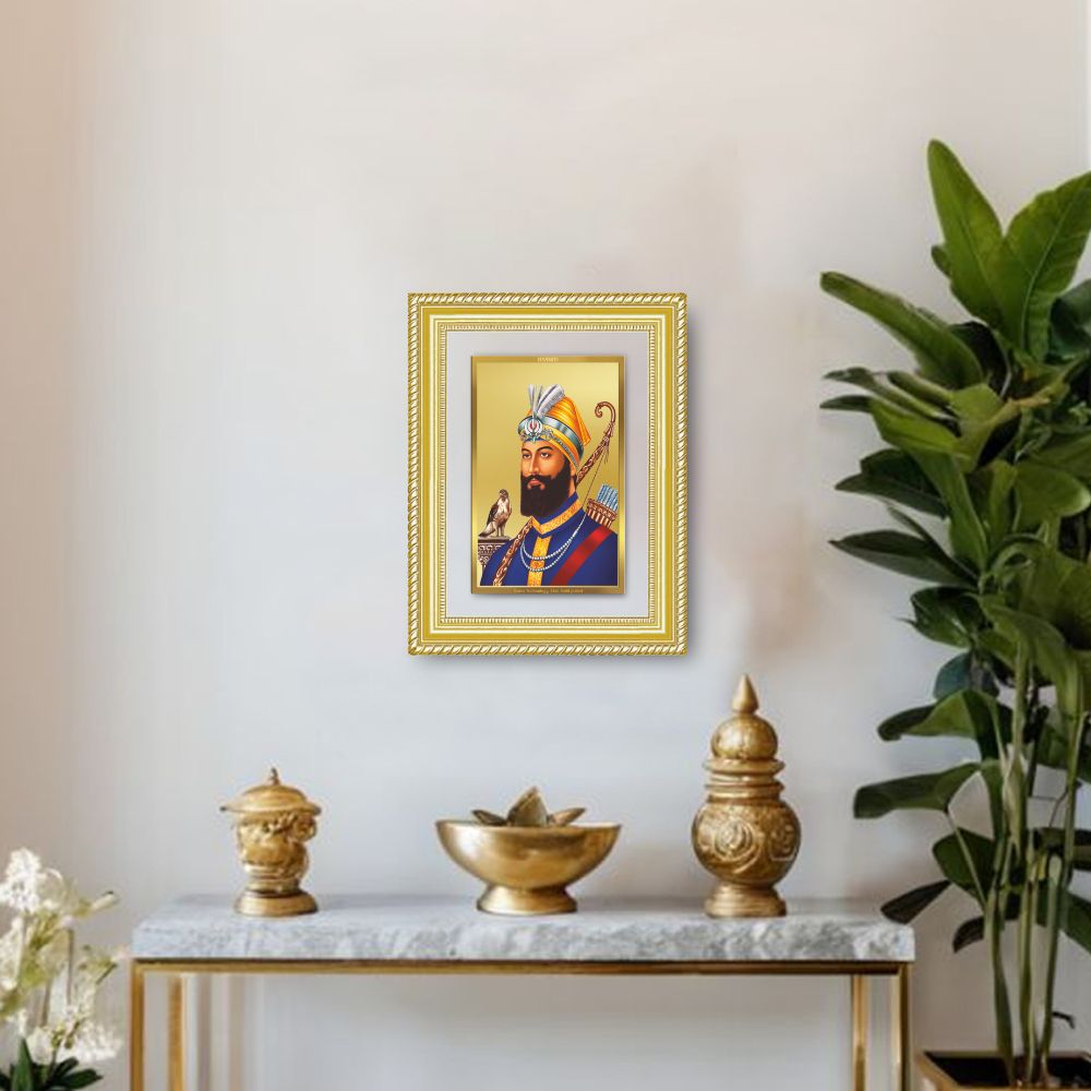 Diviniti 24K Gold Plated Guru Gobind Singh Ji (Classic) Sacred Sikh Wall Frame for Home Decor & Office Ambiance | Premium Spiritual Gift