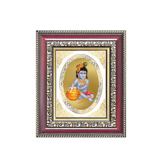 Bal Gopal (Baby Krishna) Divine Laddu Gopal Sacred Spiritual Royal Tabletop Frame in 24K Gold Plated Foil