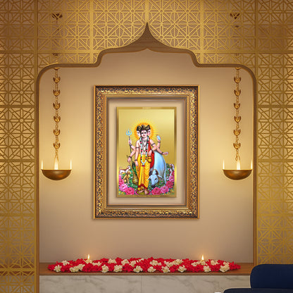 Dattatreya with Kamadhenu | Shri Dattatreya Wall Mount Photo Frame in 24K Gold Plated Foil