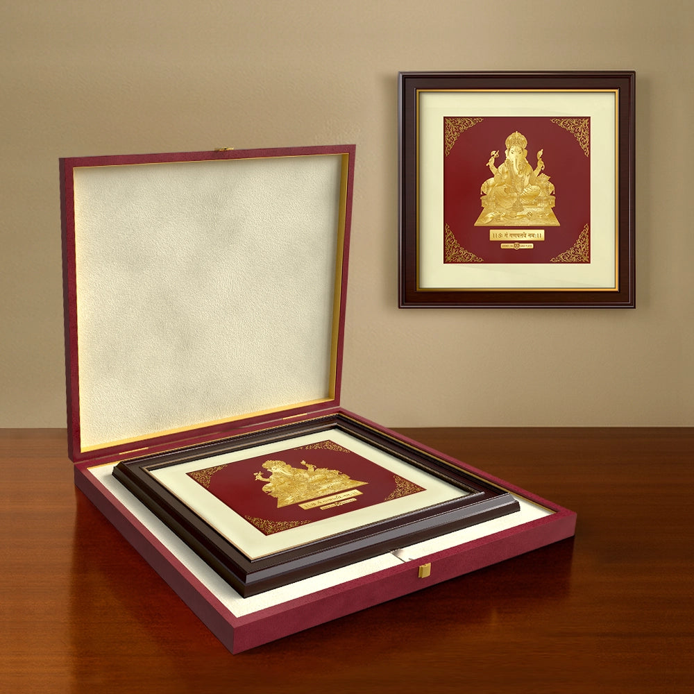 Ganesha | Divine Auspicious Beginnings Gold on Gold Wall Hanging Frame in 24K Gold Plated Foil