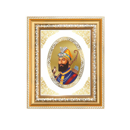 Guru Gobind Singh Ji Divine Sikh Guru Warrior Sacred Royal Tabletop Frame in 24K Gold Plated Foil