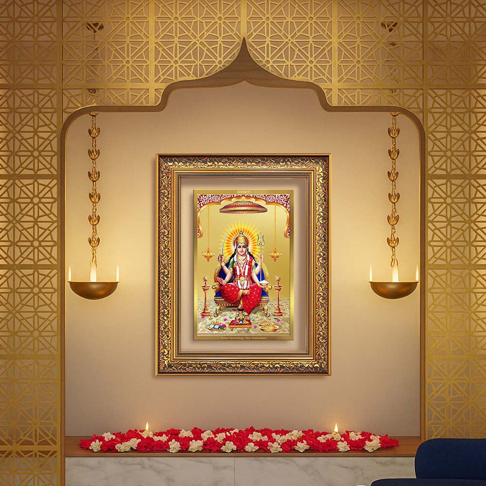 Diviniti 24K Gold Plated Santoshi Mata (Classic) Divine Wall Frame for Home Mandir & Office Decor | Luxury Spiritual Gift