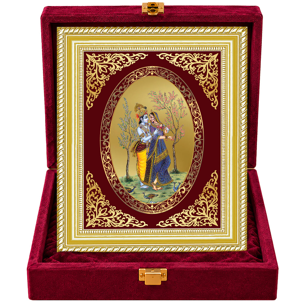 24K Gold-Plated Radha Krishna with Peacock Frame | Premium Gift Box | 26x20 CM