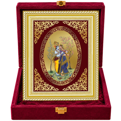 24K Gold-Plated Radha Krishna with Peacock Frame | Premium Gift Box | 26x20 CM