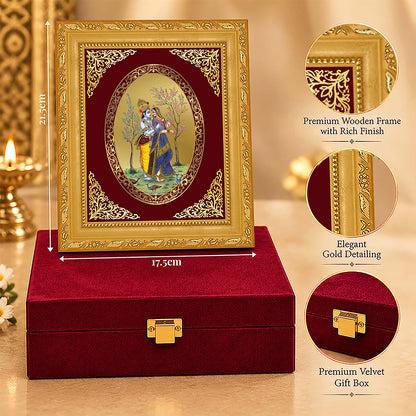 24K Gold-Plated Radha Krishna with Peacock Frame | Premium Gift Box | 21.5x17.5 CM