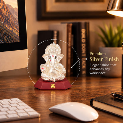 DIVINITI 999 Silver-Plated Ganesha Idol | Car & Home Decor | Gift Box | 10x7 CM