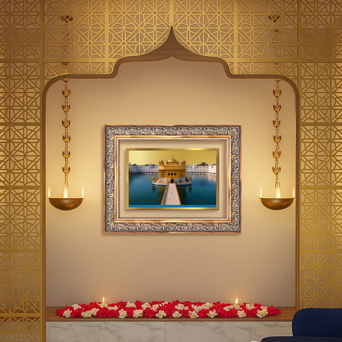 Diviniti 24K Gold Plated Golden Temple (Classic) Divine Wall Frame for Home Mandir & Office Decor | Luxury Spiritual Gift