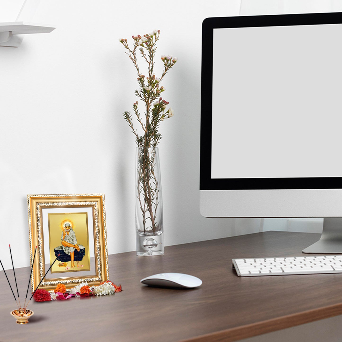 Diviniti 24K Gold Plated Sai Baba (Classic) Divine Wall and Table Top Frame for Home Mandir & Office Decor | Luxury Spiritual Gift