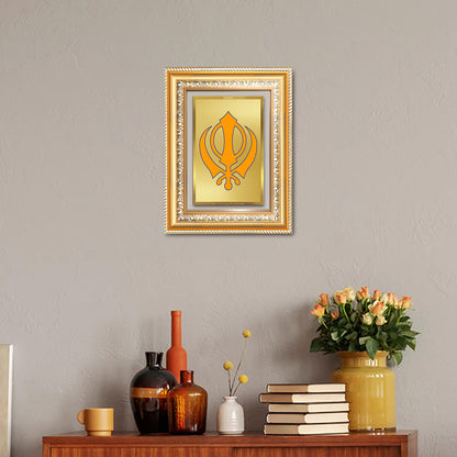 Diviniti 24K Gold Plated Khanda Sahib (Classic) Divine Wall Frame for Home Mandir & Office Decor | Luxury Spiritual Gift