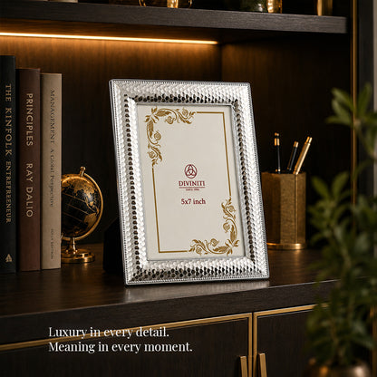 Diviniti Silver-Plated Decorative Photo Frame | Premium Textured Tabletop Frame | 13 x 18 cm