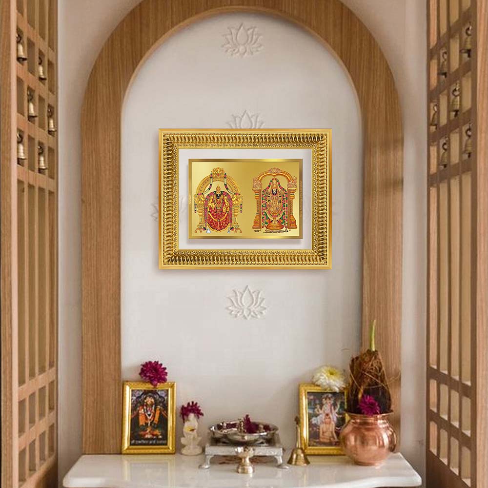 Diviniti 24K Gold Plated Padmavati And Balaji (Classic) Divine Wall Frame for Home Mandir & Office Decor | Luxury Spiritual Gift