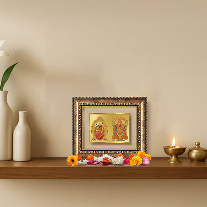 Diviniti 24K Gold Plated Padmavati And Balaji Divine Table Top Frame for Home Mandir & Office Decor | Luxury Spiritual Gift