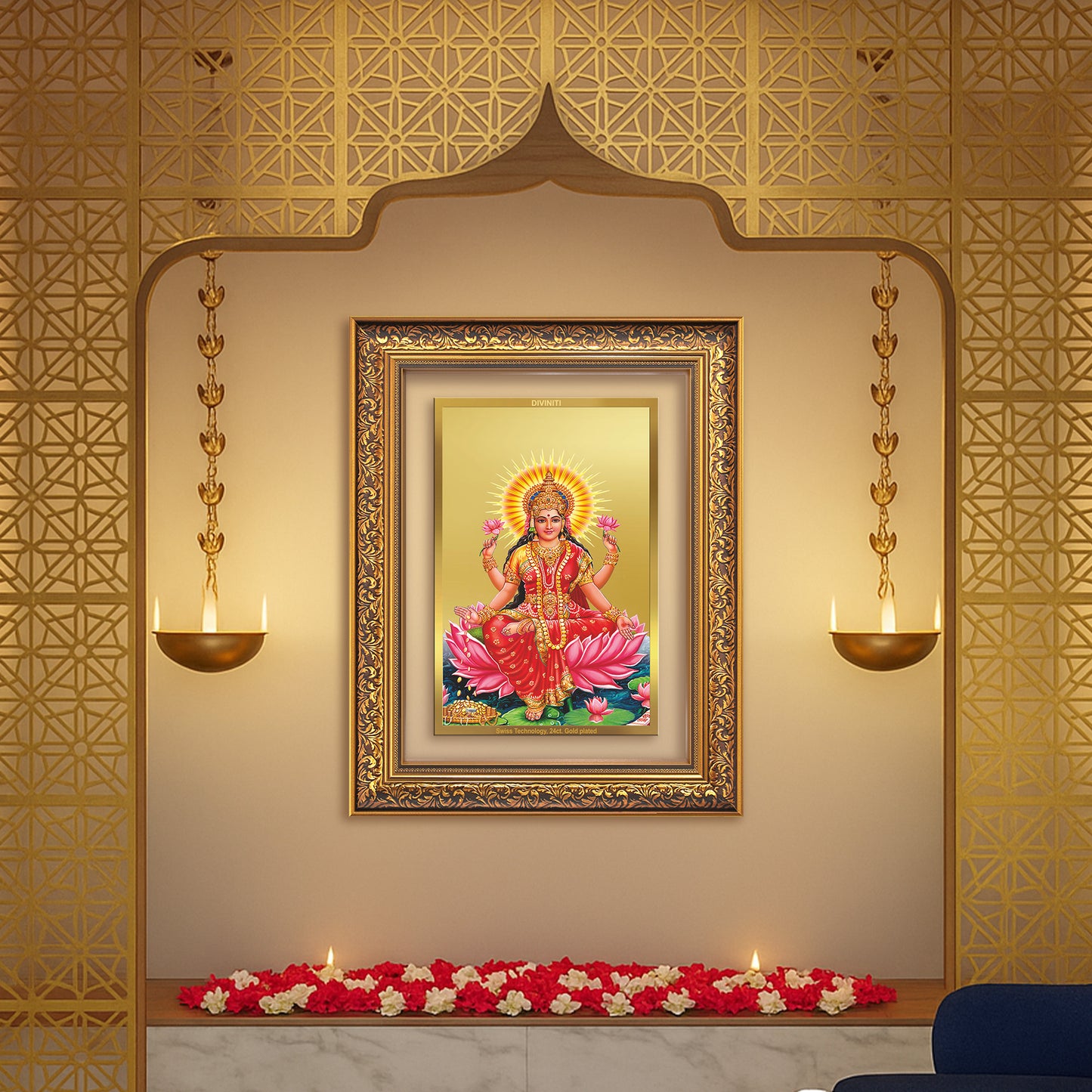 Goddess Lakshmi | Devi of Wealth & Prosperity Wall Mount Photo Frame in 24K Gold Plated Foil