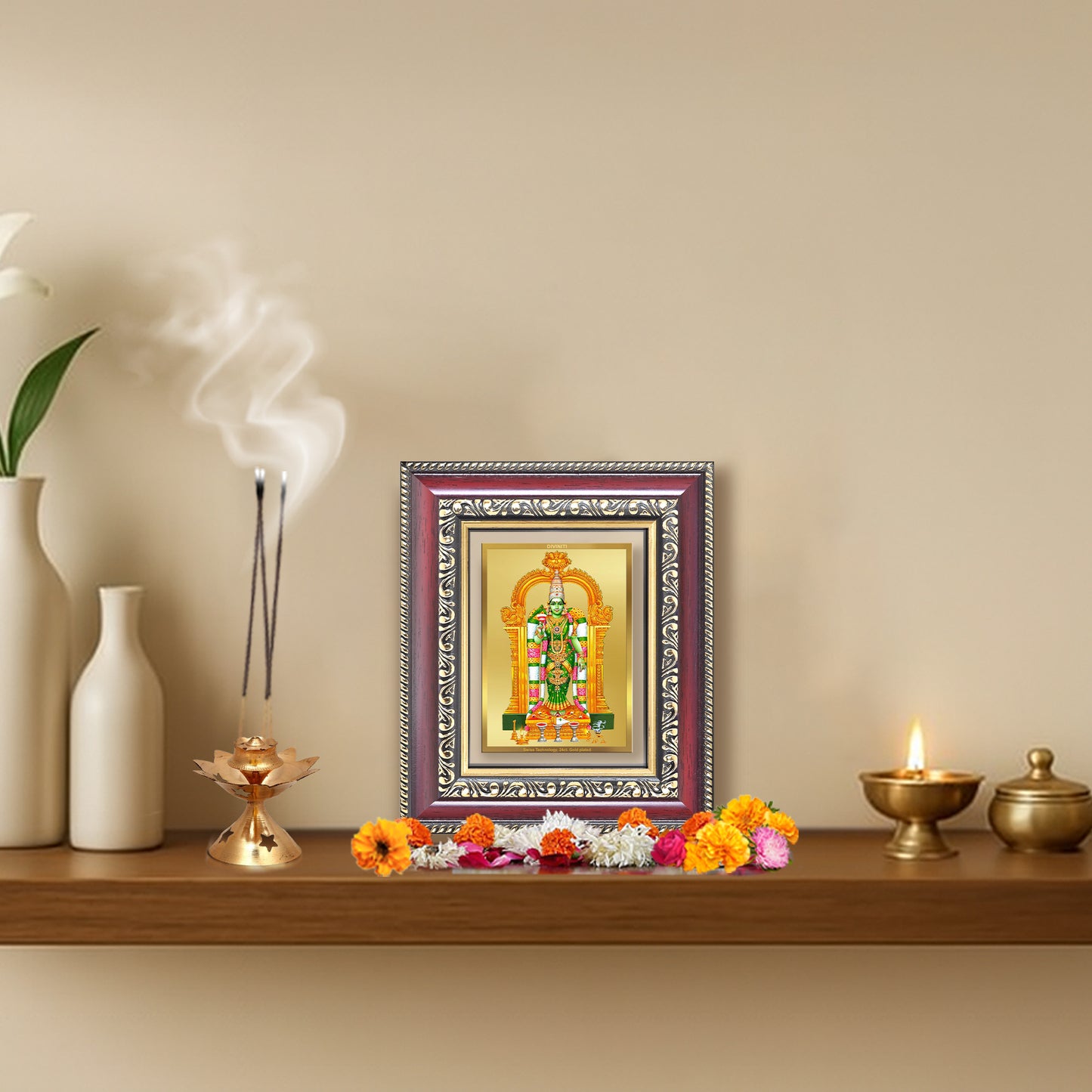 Diviniti 24K Gold Plated Meenakshi Amman (Classic) Divine Table Top Frame for Home Mandir & Office Decor | Luxury Spiritual Gift