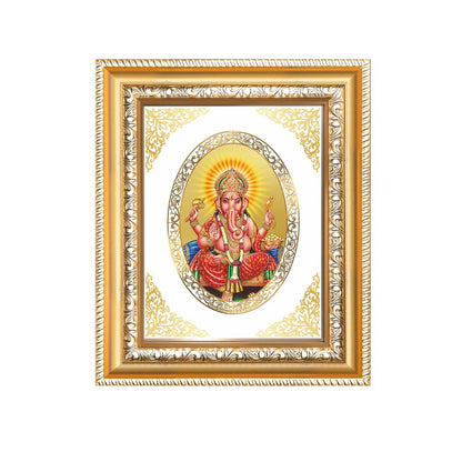 Lord Ganesha Divine Wisdom & Prosperity Sacred Royal Tabletop Frame in 24K Gold Plated Foil