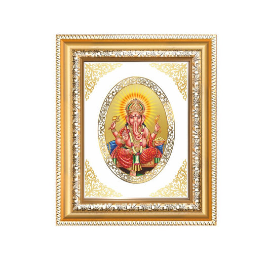 Lord Ganesha Divine Wisdom & Prosperity Sacred Royal Tabletop Frame in 24K Gold Plated Foil