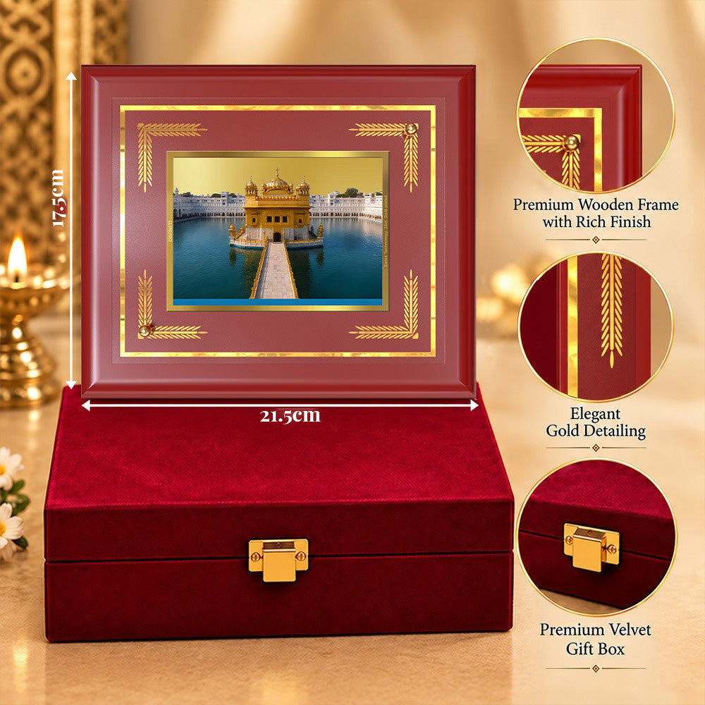 24K Gold-Plated Golden Temple MDF Frame | Premium Gift Box | 21.5x17.5 CM