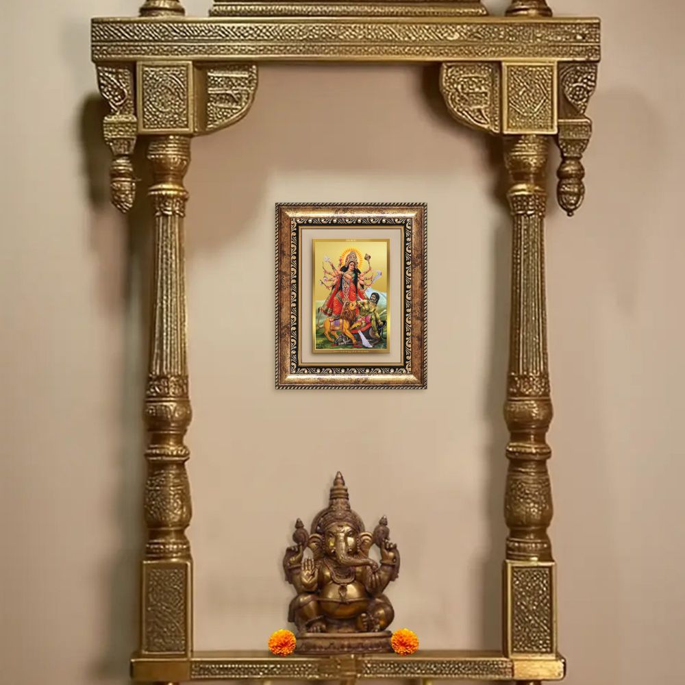 Diviniti 24K Gold Plated Durga - Mahishasura Mardini (Classic) Divine Wall and Table Top Frame for Home Mandir & Office Decor | Luxury Spiritual Gift