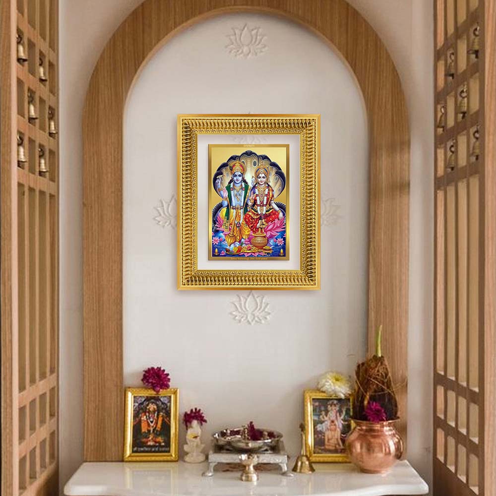 Diviniti 24K Gold Plated Vishnu Lakshmi (Classic) Divine Wall Frame for Home Mandir & Office Decor | Luxury Spiritual Gift