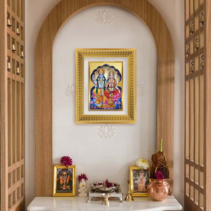 Diviniti 24K Gold Plated Vishnu Lakshmi (Classic) Divine Wall Frame for Home Mandir & Office Decor | Luxury Spiritual Gift