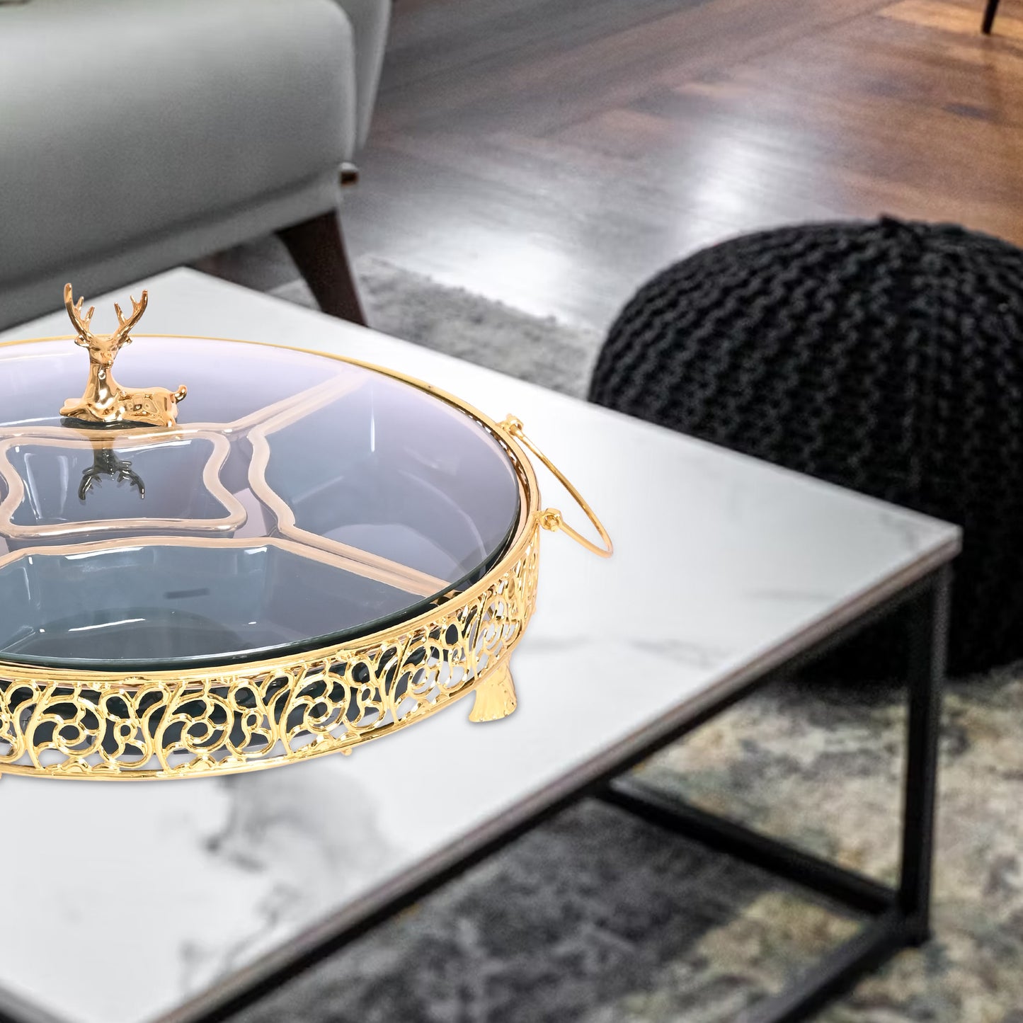 Diviniti 24K Gold Plated Dry Fruits Bowls Plates Ceramic Serving Tray for Stylish Storage Box, Home Decor Showpieces, Luxurious Gift