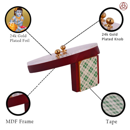 Makhan Gopal Car Dashboard & Tabletop Photo Frame showcasing 24K gold plated foil and intricate MDF design.