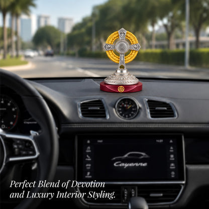 24K Gold & Silver-Plated Holy Cross Resin Idol for Home & Office | Premium Gift Box | 8.5x6.5 CM