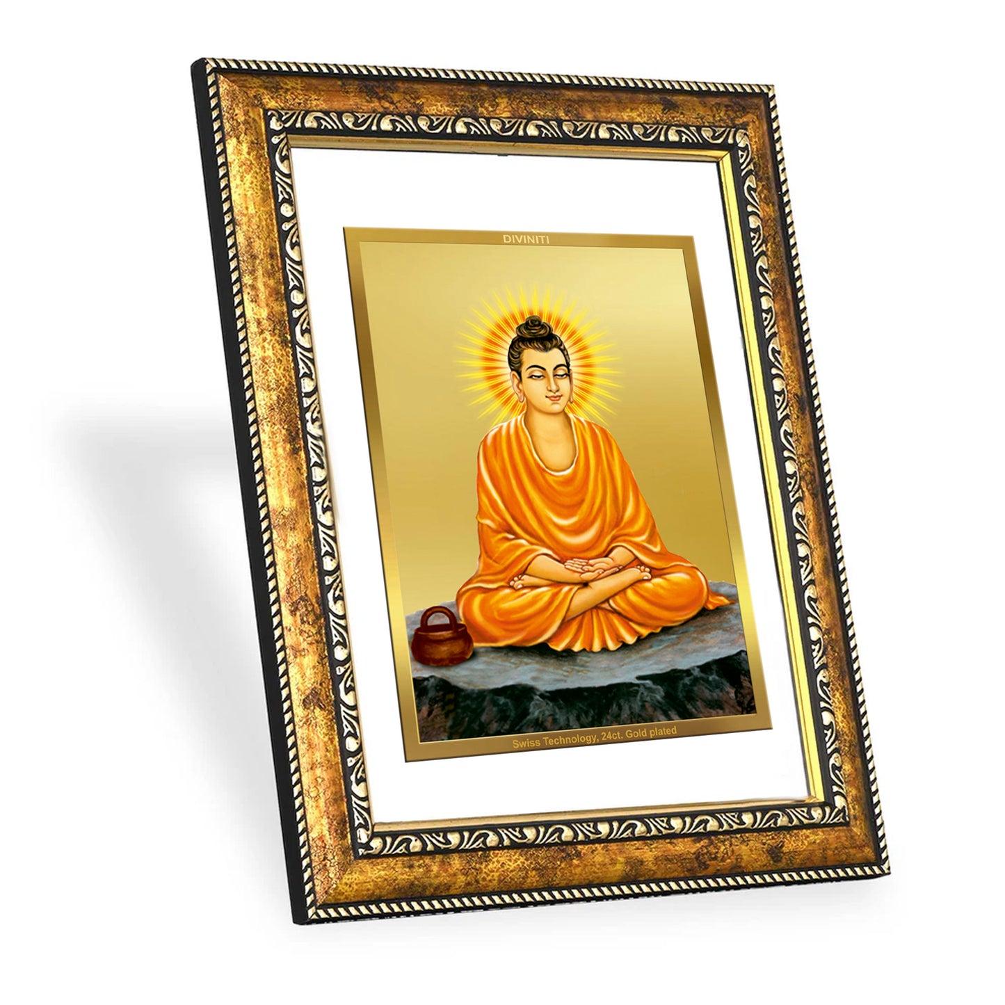 DIVINITI 24K Gold Plated Buddha Wall Photo Frame for Home Decor, Wall Hanging, Table Top, Puja Room & Gift DG113S3 (27.6X35.4 CM)