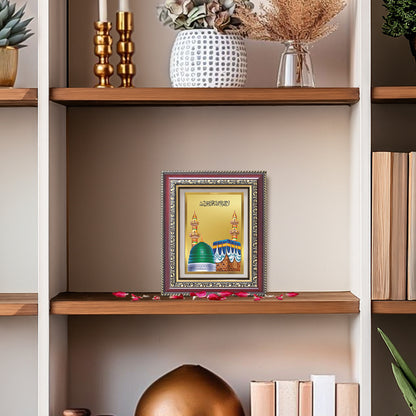 Diviniti 24K Gold Plated Mecca Madina (Classic) Divine Table Top Frame for Home Mandir & Office Decor | Luxury Spiritual Gift