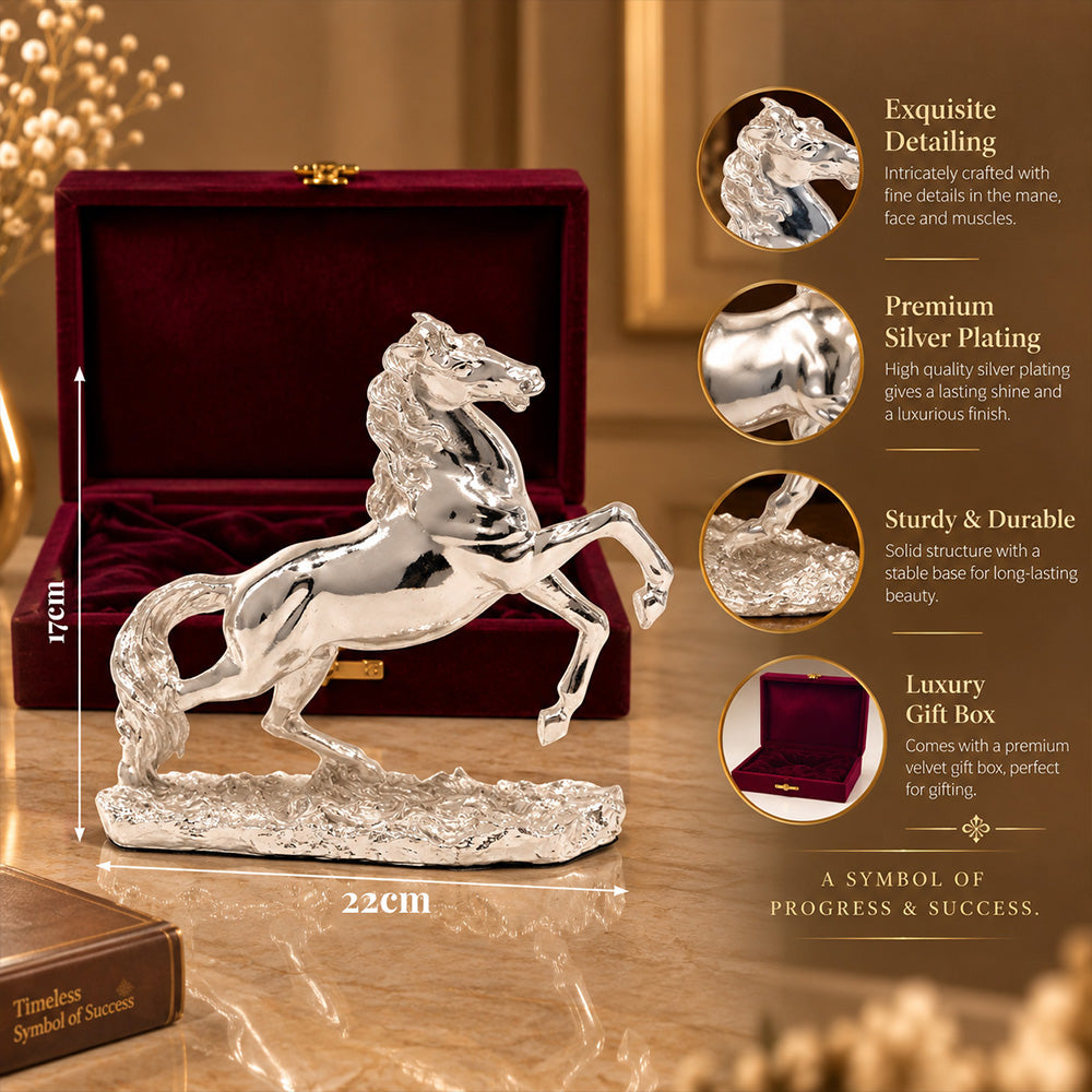 999 Silver-Plated Jumping Horse Idol | Premium Gift Box | 17x22 CM