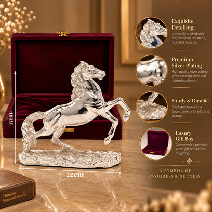 999 Silver-Plated Jumping Horse Idol | Premium Gift Box | 17x22 CM