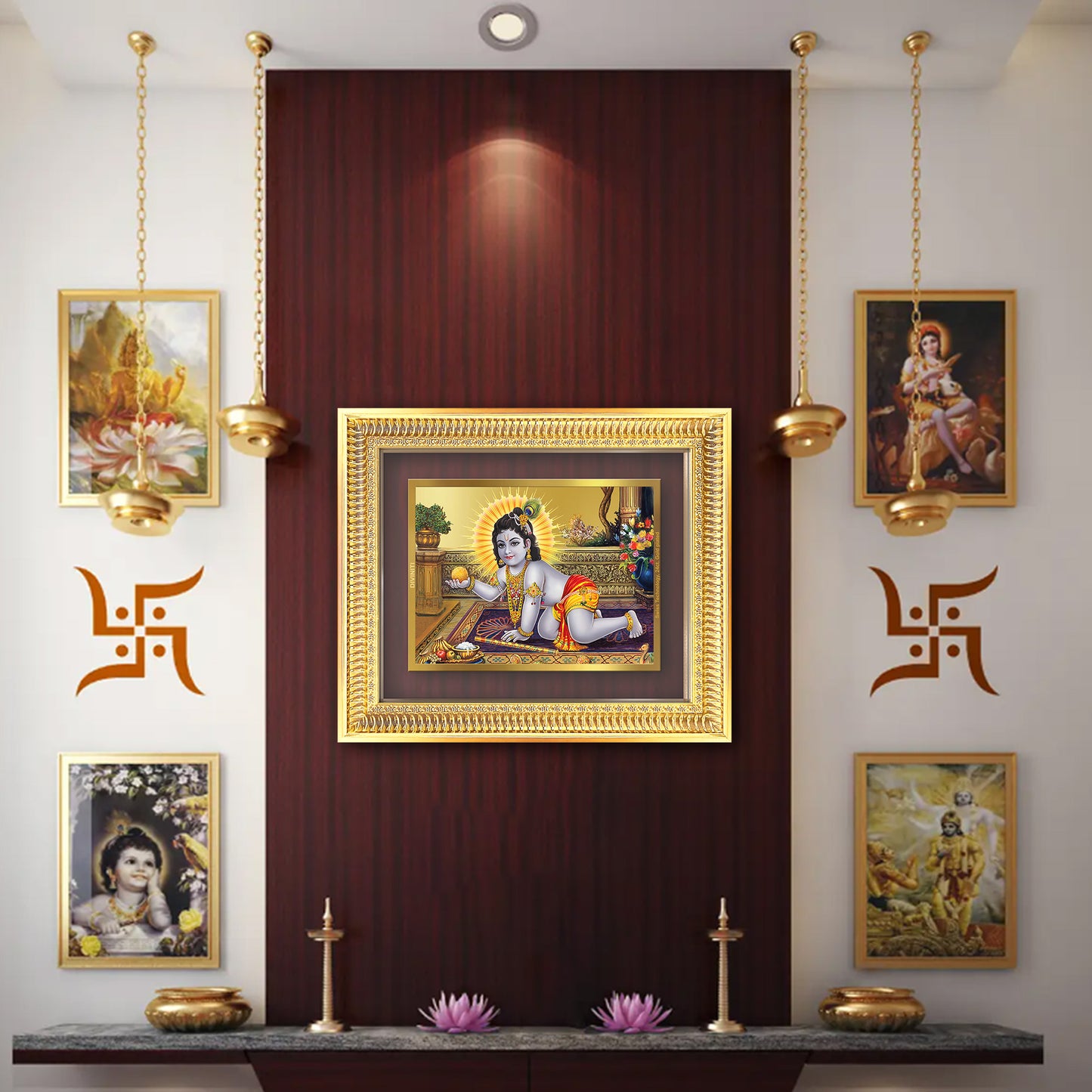 Diviniti 24K Gold Plated Laddu Gopal (Classic) Divine Wall Frame for Home Mandir & Office Decor | Luxury Spiritual Gift