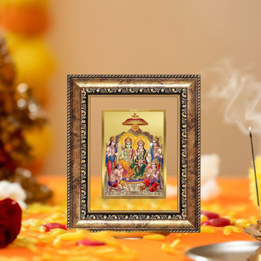 Diviniti 24K Gold Plated Ram Darbar Divine Table Top Frame for Home Mandir & Office Decor | Luxury Spiritual Gift