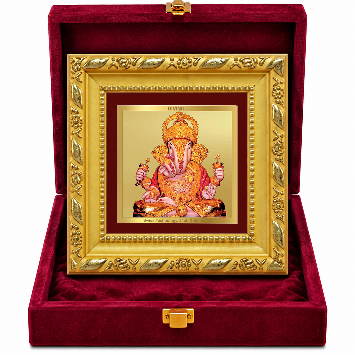 24K Gold-Plated Dagadu Ganesha Frame | Premium Gift Box | 10x10 CM