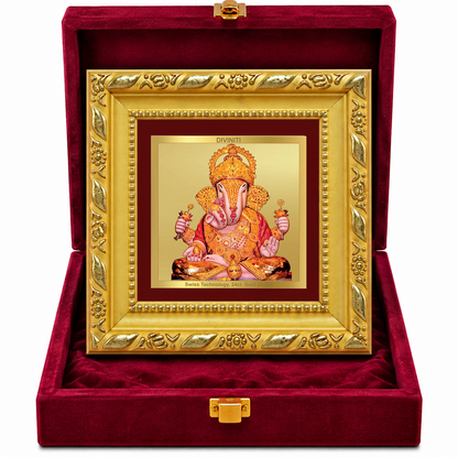 24K Gold-Plated Dagadu Ganesha Frame | Premium Gift Box | 10x10 CM