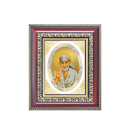 Sai Baba Blessing Form (Abhaya Mudra) Divine Shirdi Sacred Faith Royal Tabletop Frame in 24K Gold Plated Foil