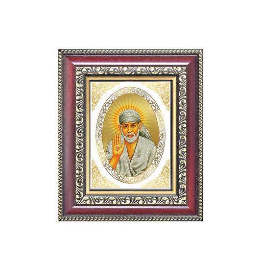 Sai Baba Blessing Form (Abhaya Mudra) Divine Shirdi Sacred Faith Royal Tabletop Frame in 24K Gold Plated Foil