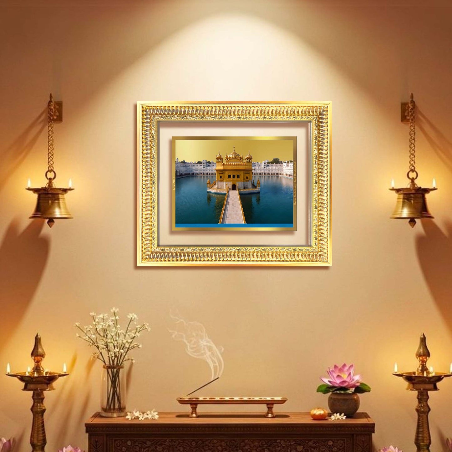 Diviniti 24K Gold Plated Golden Temple (Classic) Divine Wall Frame for Home Mandir & Office Decor | Luxury Spiritual Gift