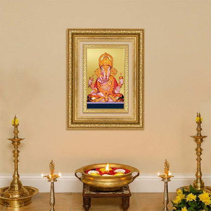 Diviniti 24K Gold Plated Dagadu Ganesha (Classic) Divine Wall Frame for Home Mandir & Office Decor | Luxury Spiritual Gift