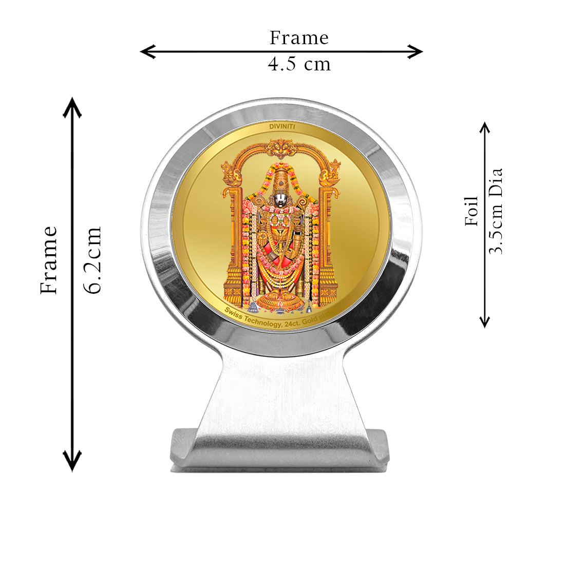 Diviniti 24K Gold Plated Tirupati Balaji Frame for Car Dashboard, Home Decor, Worship, Tabletop & Festival Gift MCF1CR (6.2x4.5 CM)