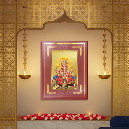 Diviniti Lord Ganesha Wall Photo Frame in 24K Gold Plated Foil | Wisdom, Prosperity & Auspicious Beginnings