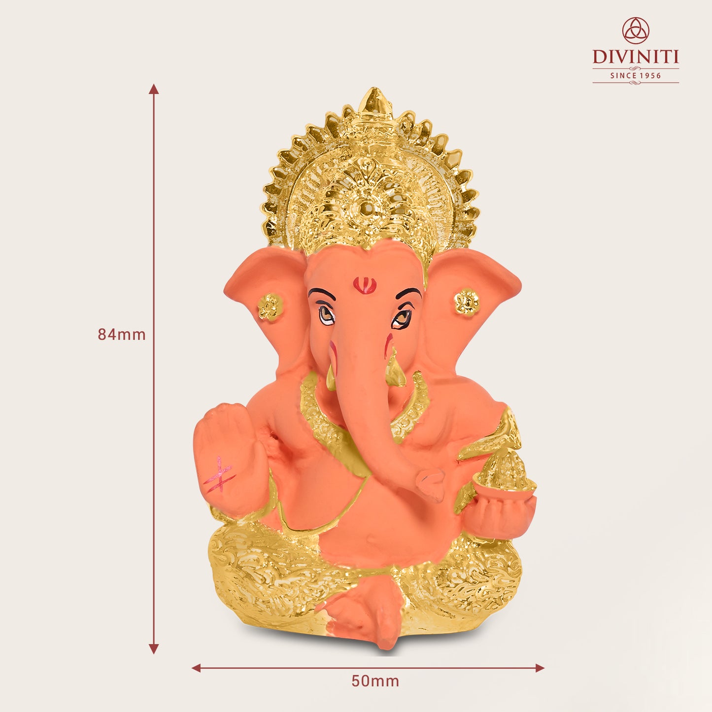 Diviniti 24K Gold Plated Resin Lord Ganesha Idol for Car Dashboard Tabletop for Home Decor Mandir Puja Gift Orange & Gold(8.4x4.2cm)
