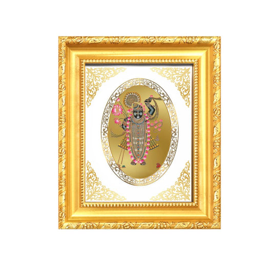 Shrinath Ji Divine Nathdwara Krishna Sacred Seva & Blessings Royal Tabletop Frame in 24K Gold Plated Foil