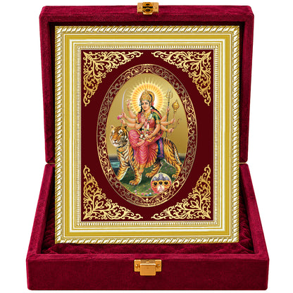 24K Gold-Plated Durga Sherawali Mata with Pindi Frame | Premium Gift Box | 26x20 CM