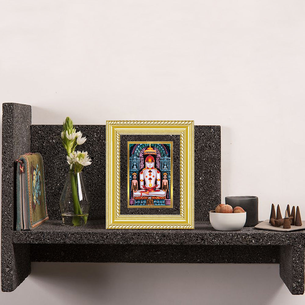 Diviniti 24K Gold Plated Adinath Divine Wall and Table Top Frame for Home Mandir & Office Decor | Premium Jain Spiritual Gift