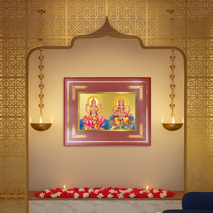 Lakshmi & Ganesh | Divine Prosperity Duo Wall Mount Photo Frame in 24K Gold Plated Foil