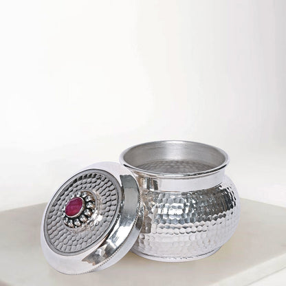 Pure Silver Serenity Box Red Eye Studded Handcrafted Storage Container (8x6x7 cm, 149g)