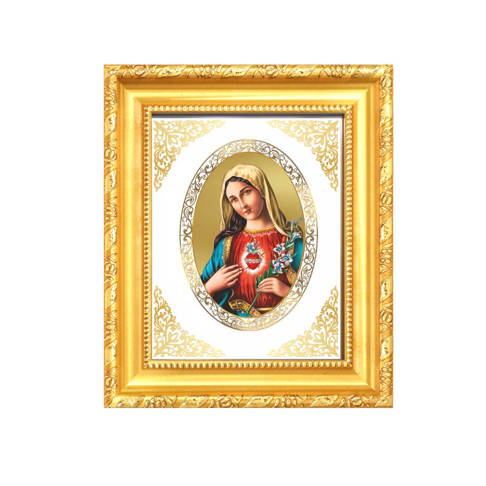 Mother Mary Divine Compassion & Grace Sacred Christian Royal Tabletop Frame in 24K Gold Plated Foil